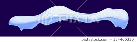 Winter snow ice cap with long narrow snowy drift and frozen smooth cold layers. Vector cartoon snowdrift border for winter rooftops, window tops and Christmas holiday frozen decorative elements Winter snow ice cap with long narrow snowy drift and frozen smooth cold layers. Vector cartoon snowdrift border for winter rooftops, window tops and Christmas holiday frozen decorative elements 134400330