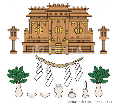 Japanese Shinto altar illustration | Shrine, Japanese-style interior, religious culture vector material Japanese Shinto altar illustration | Shrine, Japanese-style interior, religious culture vector material 134400344