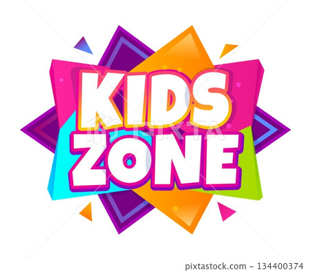 Kids party game zone colorful icon or banner. Kids party room isolated label, children amusement park vector tag or sticker. Baby game zone cartoon icon with colorful geometric shapes and typography Kids party game zone colorful icon or banner. Kids party room isolated label, children amusement park vector tag or sticker. Baby game zone cartoon icon with colorful geometric shapes and typography 134400374