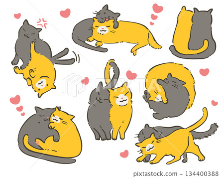 Illustration material of friendly cute cats 134400388