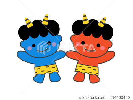 紅色和藍色惡魔的可愛插圖 紅色和藍色惡魔的可愛插圖 134400400