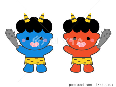 Cute illustrations of red and blue demons Cute illustrations of red and blue demons 134400404