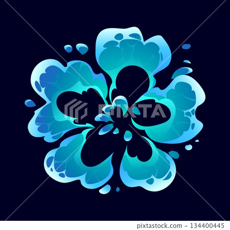 Cartoon water wave splash of liquid splatters explosion, vector flow swirl. Cartoon pure water or drink pour swirl with flow wave explode with drops and fizzy water droplets in water splash Cartoon water wave splash of liquid splatters explosion, vector flow swirl. Cartoon pure water or drink pour swirl with flow wave explode with drops and fizzy water droplets in water splash 134400445