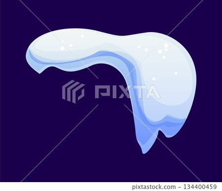 Winter snow ice cap and snowdrift with smooth curved shape, snowy frozen window drift hangs with downward icicles and snowflake or frost dots. Cartoon vector seasonal Christmas holiday decoration Winter snow ice cap and snowdrift with smooth curved shape, snowy frozen window drift hangs with downward icicles and snowflake or frost dots. Cartoon vector seasonal Christmas holiday decoration 134400459