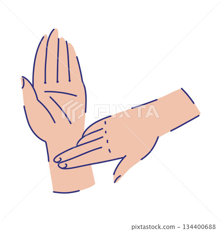 Measuring pulse with hands, composition of two hands, two fingers placed on the wrist Measuring pulse with hands, composition of two hands, two fingers placed on the wrist 134400688
