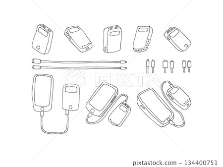 Mobile battery hand-drawn illustration set 134400751