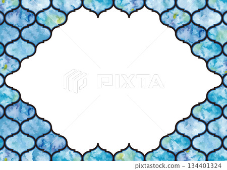 Watercolor frame Moroccan tile blue with black grout Watercolor frame Moroccan tile blue with black grout 134401324