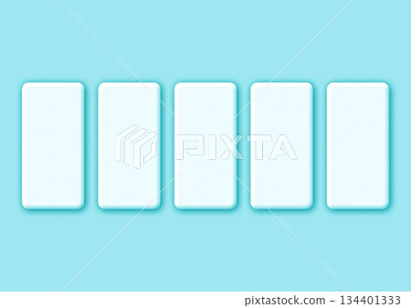 Five white cards lined up on a light blue background Five white cards lined up on a light blue background 134401333