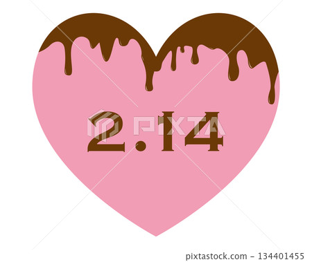 Pink heart with dripping chocolate and the number 2.14. 134401455