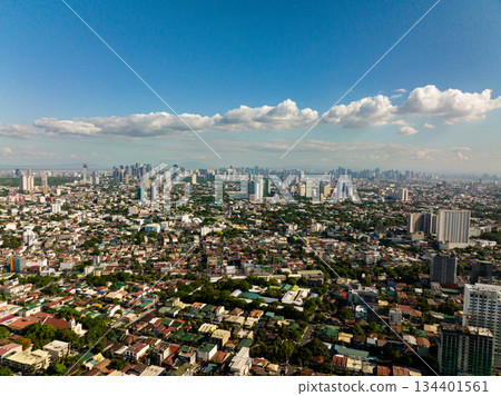 Aerial view of Manila is the capital of the Philippines with modern buildings and skyscrapers. 134401561