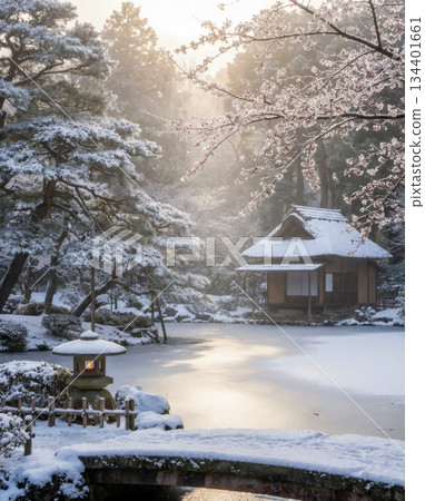 被雪覆蓋的鄉村小屋 134401661