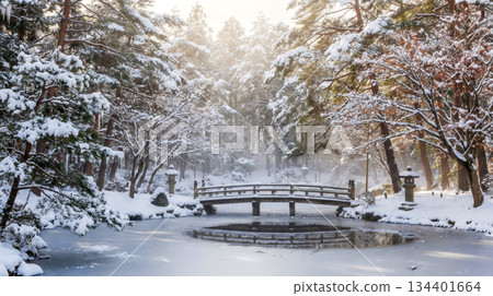 雪林中的一座橋 134401664