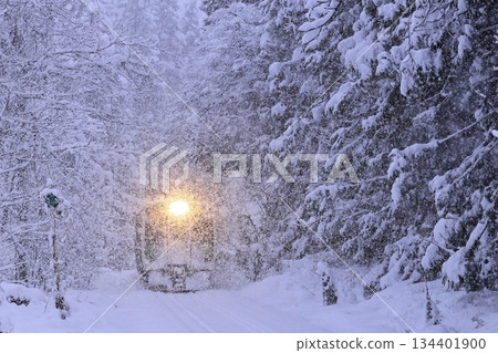 Tadami Line in a blizzard Tadami Line in a blizzard 134401900