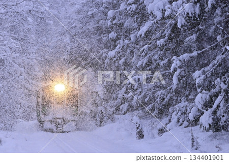 Tadami Line in a blizzard Tadami Line in a blizzard 134401901