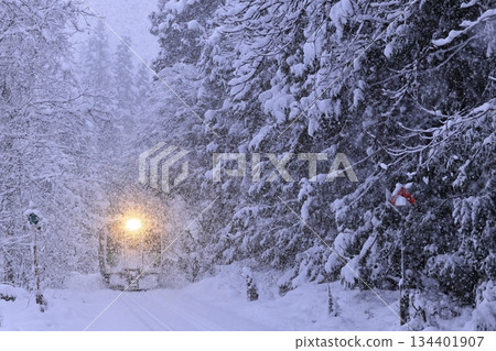 Tadami Line in a blizzard Tadami Line in a blizzard 134401907