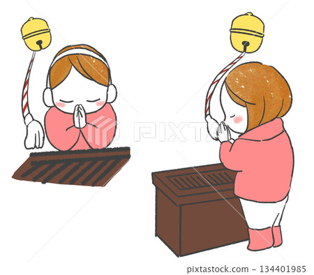 一個女孩在神社祈禱 134401985