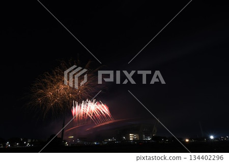 Large flowers blooming in the night sky at Saitama Stadium 134402296