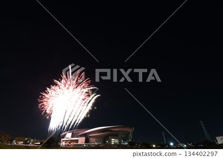 埼玉體育場夜空中盛開著巨大的花朵 134402297