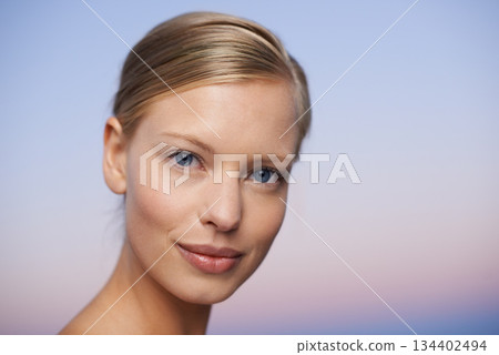 Woman in portrait, face and beauty with natural skincare, cosmetics and healthy skin mockup space with wellness. Female model, dermatology and cosmetic care, facial spa treatment with hygiene Woman in portrait, face and beauty with natural skincare, cosmetics and healthy skin mockup space with wellness. Female model, dermatology and cosmetic care, facial spa treatment with hygiene 134402494