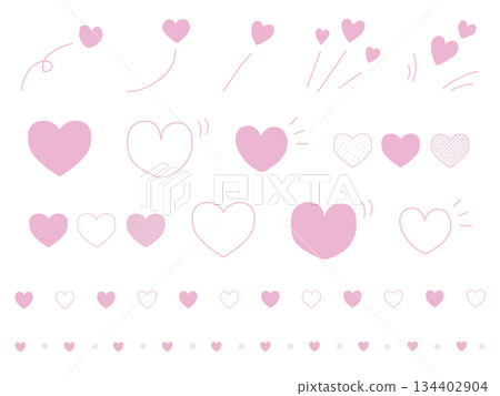 Cute hand drawn heart decoration set in pink Cute hand drawn heart decoration set in pink 134402904