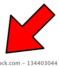 A simple red arrow pointing diagonally downwards to the left 134403044