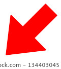 A simple red arrow pointing diagonally downwards to the left 134403045