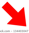 A simple red arrow pointing diagonally downwards to the right 134403047