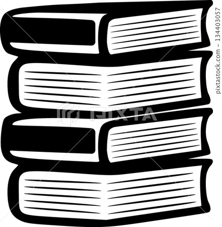 Black and White Graphic Illustration of a Stack of Four Books Black and White Graphic Illustration of a Stack of Four Books 134403057