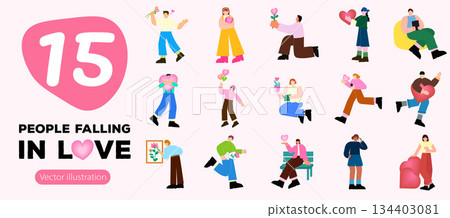 Love and romance depicted through diverse couples. Vector illustration 134403081