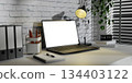 Stylish desk environment for conducive work atmosphere. 3D render illustration 134403122
