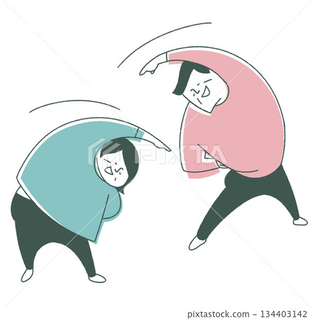 老年男女全身都在做腋下伸展運動 134403142