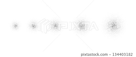 Round grain brush stroke set. Radial stippled noise gradient collection. Dotted splatter overlay spots. Grunge sprinkle dotted spray texture. Dirty dust sand elements. Vector gritty splashed stains Round grain brush stroke set. Radial stippled noise gradient collection. Dotted splatter overlay spots. Grunge sprinkle dotted spray texture. Dirty dust sand elements. Vector gritty splashed stains 134403182