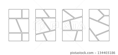 Set of comic book panel frames. Pop art template grid page collection. Blank image collage moodboard layout pack. Picture mood board ideas. Storyboard design for photo, poster, manga mockup. Vector Set of comic book panel frames. Pop art template grid page collection. Blank image collage moodboard layout pack. Picture mood board ideas. Storyboard design for photo, poster, manga mockup. Vector 134403186