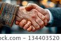 A close-up of two hands shaking each other in a firm, friendly greeting. Two businessmen are making a deal 134403520