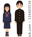 Illustration set of male and female students in sailor suits and school uniforms 134403534