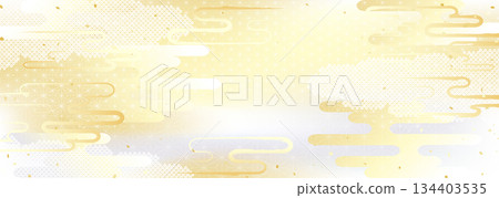 一幅華麗的金銀背景插圖，融合了傳統的日本圖案。 134403535