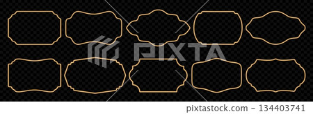 3D gold frame collection featuring square, rectangle, and circle borders. Vector premium luxury design elements perfect for Ramadan decorations, photo galleries, or elegant wall art displays 134403741