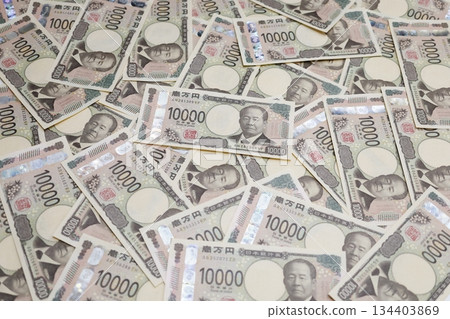 A lot of 10,000 yen notes A lot of 10,000 yen notes 134403869