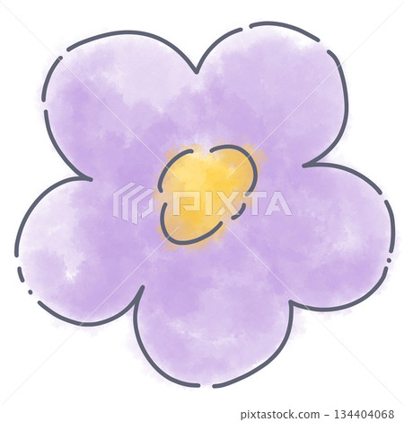斷線與隨興的水彩花朵 紫色 134404068