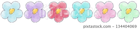 Broken lines and watercolor loose flowers set 134404069