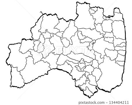 Fukushima Prefecture Map - Municipal Divisions (Brush Stroke) Simple 134404211