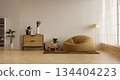 Contemporary living room design emphasizing harmony and well-being. 3D render illustration 134404223