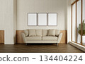 Interior design inspiration for minimalist living rooms with neutral tones. 3D render illustration 134404224