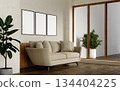 Elegant seating arrangement in a modern, airy design for relaxation. 3D render illustration 134404225