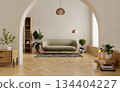 Interior design showcasing modern minimalism in relaxed living spaces. 3D render illustration 134404227