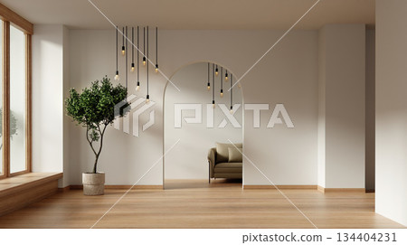 Interior design inspiration with modern minimalist decor. 3D render illustration 134404231