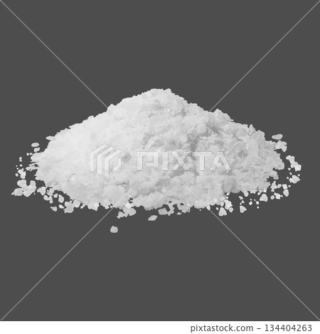 Realistic icon of a pile of coarse salt, edible or sea salt, side view, close-up, gray background. Realistic icon of a pile of coarse salt, edible or sea salt, side view, close-up, gray background. 134404263