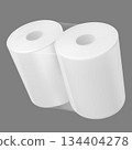 3D rolls of white paper towels, twisted together with transparent film, packaging, product. 134404278