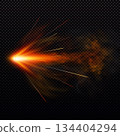 Gunshot cloud trail with glowing sparks and smoke. Explosive . 134404294
