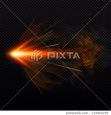 Gunshot cloud trail with glowing sparks and smoke. Explosive . Gunshot cloud trail with glowing sparks and smoke. Explosive . 134404294